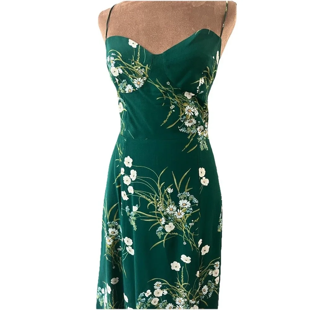 Reformation Size 6 Juliette Dress Green Floral Buena Green - Picture 3 of 9